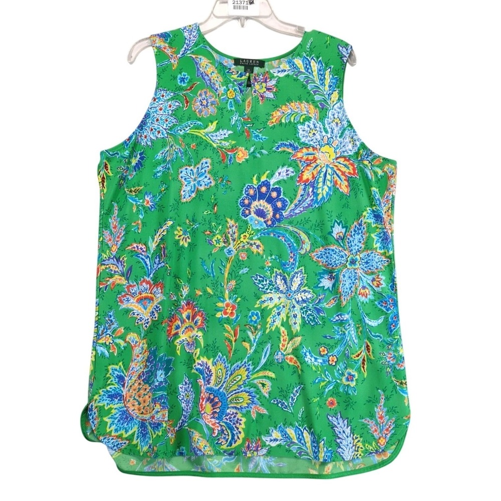 LRL‎ Ralph Lauren Floral Sleeveless Top Womens Plus Size 1X Keyhole Neck Flowy